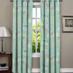 Aura Green & White Set of 2 Floral Door Curtain-44