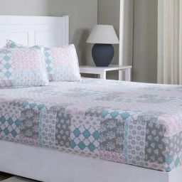 Maspar Lennon Aqua Cotton Floral 144 TC Single Fitted Bedsheet with 1 Pillow Case-picture-28
