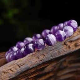 NVR Purple Natural Round Amethyst Semi Precious Gemstone Flexible fit Bracelets-35