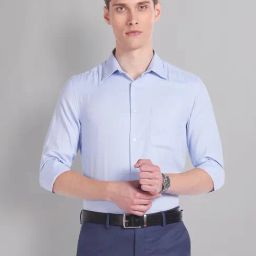 AD by Arvind Light Blue Regular Fit Textured Shirt-image-71