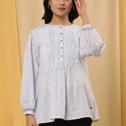 W Blue Cotton Embroidered Top-picture-20