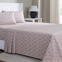 Maspar Jude Peach Cotton Geometric 144 TC Single Flat Bedsheet with 1 Pillow Case-image-43