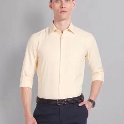 AD by Arvind Light Yellow Regular Fit Textured Shirt-image-12