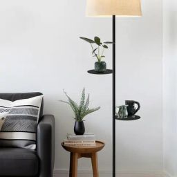 Homesake Dual Shelf Reading Floor Lamp with Beige Fabric Shade & Shelves-picture-34