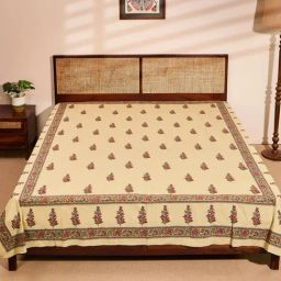 Fabindia Gulistan Beige Cotton Printed King Bed Cover-image-71