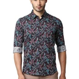 Basics Cranberry Red Cotton Slim Fit Printed Shirt-image-22