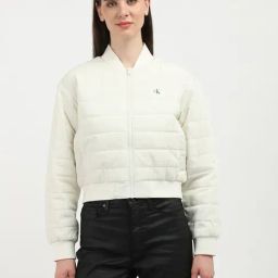 CALVIN KLEIN JEANS White Regular Fit Polyester Baseball Collar Bomber Jacket-picture-40