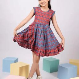 Vastramay Girls Red Cotton Regular Fit Embroidered Dress-picture-29