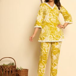 KASYA Printed V-Neck Pure Cotton Tunic With Trousers Co-Ords-picture-5