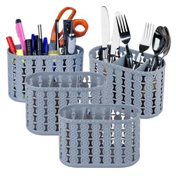 Kuber Industries Grey Pack of 4 Self Design Stationery Organizer With 3 Compartments image 3