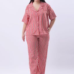 Qurvii Women Striped Notched Collar Night Suit-picture-14