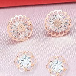Zaveri Pearls Set of 2 Rose Gold Contemporary Stud Earrings - ZPFK12810-image-95