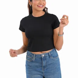 30 Looks Women Solid Round Neck Cotton T-shirt-image-97