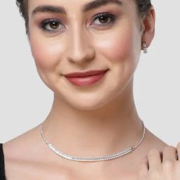 Karatcart Silver Tone Crystal Studded Necklace Set for Women-image-0
