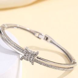 Shining Diva Fashion Silver-Plated Crystals Studded Bangle-Style Bracelet-image-44