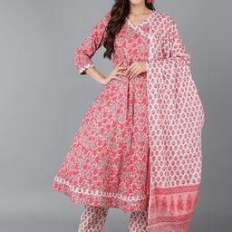 KALINI Women Floral Printed Angrakha Gotta Patti Pure Cotton Kurta with Trousers & With Dupatta-image-71