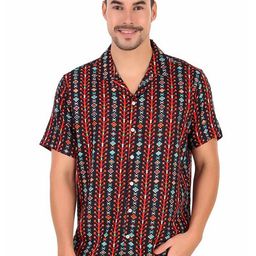 FAADDICTION Relaxed Slim Fit Geometric Printed Lapel Collar Casual Shirt-image-99