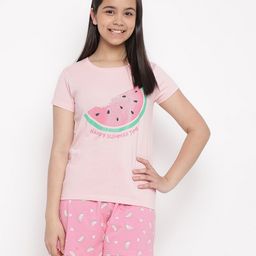 Lil Tomatoes Half Sleeves Watermelon Printed Night Suit - Pink-image-34