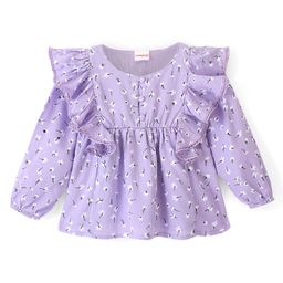 Babyhug 100% Rayon Woven Full Sleeves Floral Printed Top with Frill Detailing - Light Purple-image-52