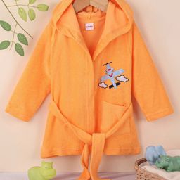 Babyhug Terry Knit Full Sleeves Hooded Bath Robe Airplane Design - Yellow-image-68