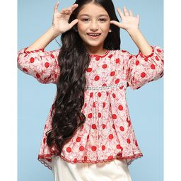 BIBA Three Fourth Sleeves Flared Printed Top - Off White-image-53