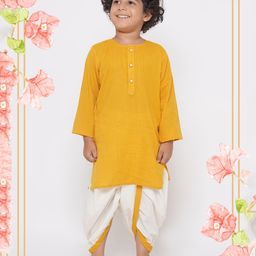 Little Bansi Full Sleeves Hairline Striped Embroidered Kurta With Dhoti - Mustard Yellow-image-8