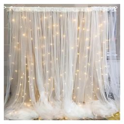 Bubble Trouble Tulle white sheer net with LED string lights for a party backdrop With lights Pack of -6-4