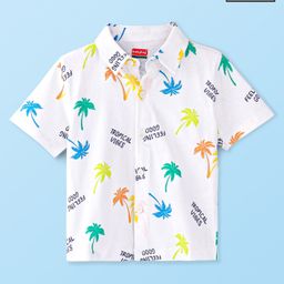 Babyhug 100% Cotton Knit Half Sleeves Shirt Palm Tree  Print - White-image-62