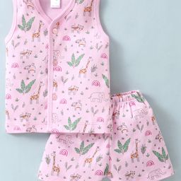 Tango Single Jersey Knit Sleeveless Night Suit Jungle Safari Theme - Pink-image-49