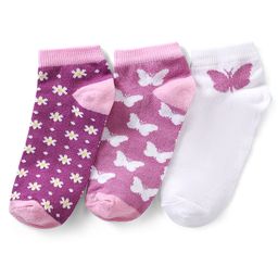 Pine Kids Cotton Spandex Knit Ankle Length Socks with Butterfly Design Pack Of 3 - Snow White & Purple-picture-24