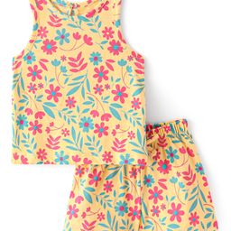 Doodle Poodle 100% Cotton Knit Sleeveless Night Suit With Floral Print - Snapdragon Yellow-picture-35
