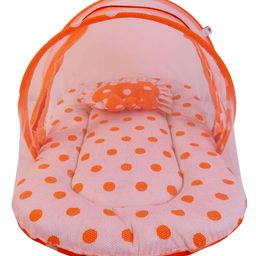 Babytoons Baby Bed with Mosquito Net & Neck Pillow, Baby Gadda Set for New Born, Baby Gadda, Baby Sleeping Bed (Orange, 0-12 Months)-4
