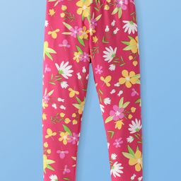 Pine Kids Knit Cotton Lycra Ankle Length Stretchable Leggings with Floral Print - Beetroot Purple-image-92