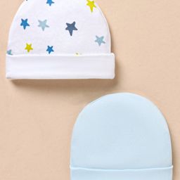 Ben Benny Interlock 100% Cotton Knit Solid & Star PrintedCap Blue & White Pack of 2 - Diameter 9 cm-image-27