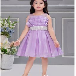 Ministitch Organza Sleeveless Box Pleated Party Dress   - Lilac-image-48