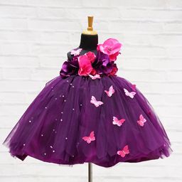 Li&Li BOUTIQUE Net Sleeveless Hand Crafted Floral & Butterflies Applique Detailed & Beads Embellished Gown - Grape Purple-image-9