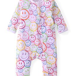 Babyhug 100% Cotton Full Sleeves Romper Smiley Print - Multicolour-image-56
