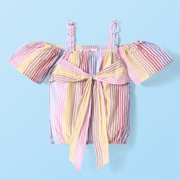 Babyhug Woven Cold Shoulder Top with Stripes - Pink & Yellow-image-6