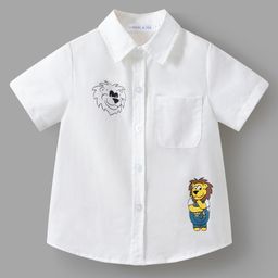 Mark & Mia Cotton Woven Half Sleeves Lion Printed Shirt - White-picture-31