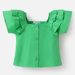 Mark & Mia Cotton Frill Sleeves Solid Color Front Open Top - Green-image-75