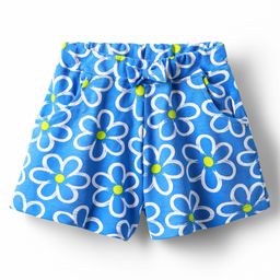 Babyhug Cotton Knit Shorts With Floral Print - Blue-image-55