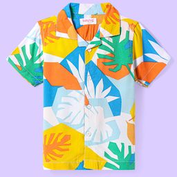 Babyhug Cotton Viscose Woven Half Sleeves Resort Collar Shirt with Tropical Print - Light Blue & Yellow-image-79