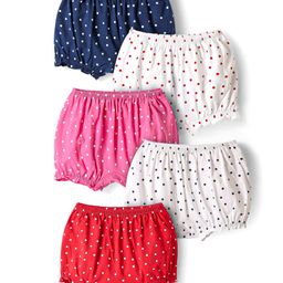 Honeyhap 100% Premium Cotton Knit Bloomers With Bio Finish Polka Dots Print Pack Of 5 - High Risk Red Bright White & Fandango Pink-image-84