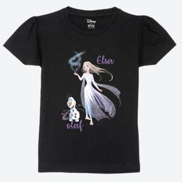 Wear Your Mind Cotton Disney Frozen Featuring Half Sleeves Olaf & Elsa Printed Tee - Black-image-40
