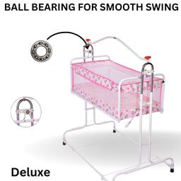 Infanto Compact Cradle, Palana, Jhula with Extra Height | Breathable Net, Anti-Skid Pad, Swing Lock, Easy Folding, 3-Adjustable Heights, Smooth Swing with Ball Bearing | 0 to 12 Months-DLX-PINK-18