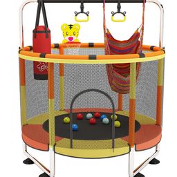 StarAndDaisy 1.4 Meter Kids Trampoline with Safety Enclosure Net,Indoor & Outdoor Trampoline for Kids, Mini Round Bounce Jumper, Yellow-15