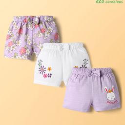 Babyoye 100% Organic Muslin Knit Floral & Bunny Printed Shorts With Bow Applique Pack of 3 - Multicolor-image-20