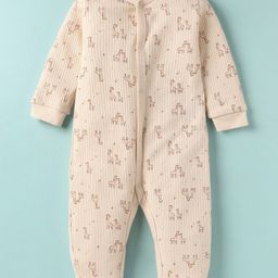 I Bears Interlock Knit Full Sleeves Romper with Giraffe Print - Peach-image-35