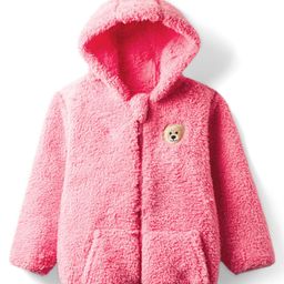 Babyhug Woven Full Sleeves Hooded Winter Jacket With Teddy Bear Embroidery & Kangaroo Pockets - Pink-picture-32