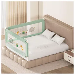 Kids Station Foldable Bed Rail Guard 2 Side, Green (200 x 150 cm) Adjustable Height Baby Safety Barrier for Queen Size Bed (6.6ft x 5ft, Basic)-picture-49